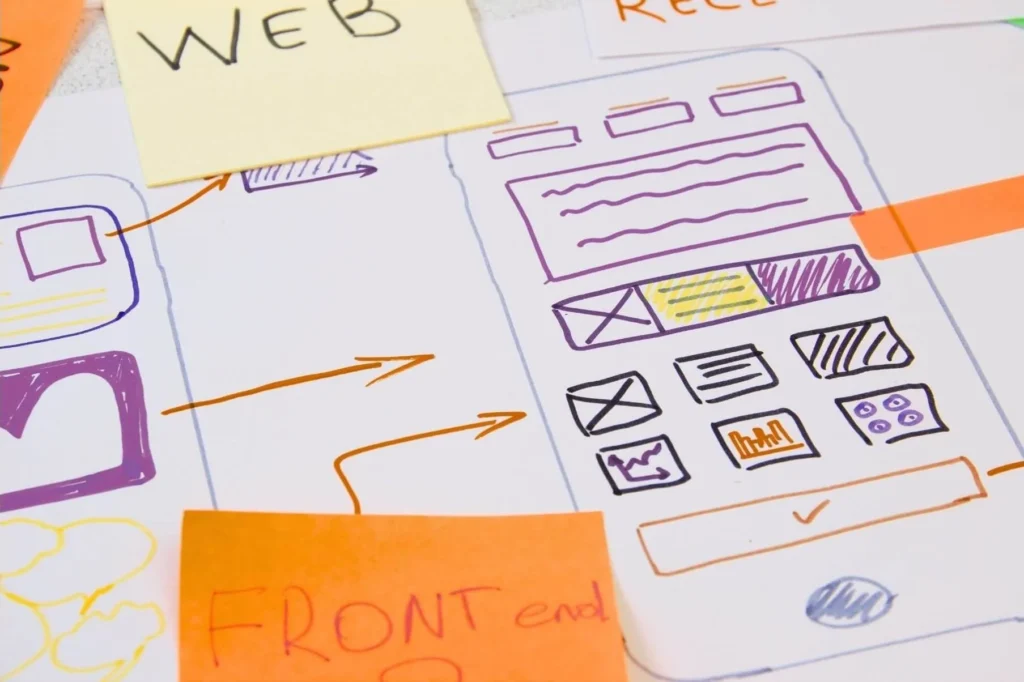 A hand-drawn website wireframe